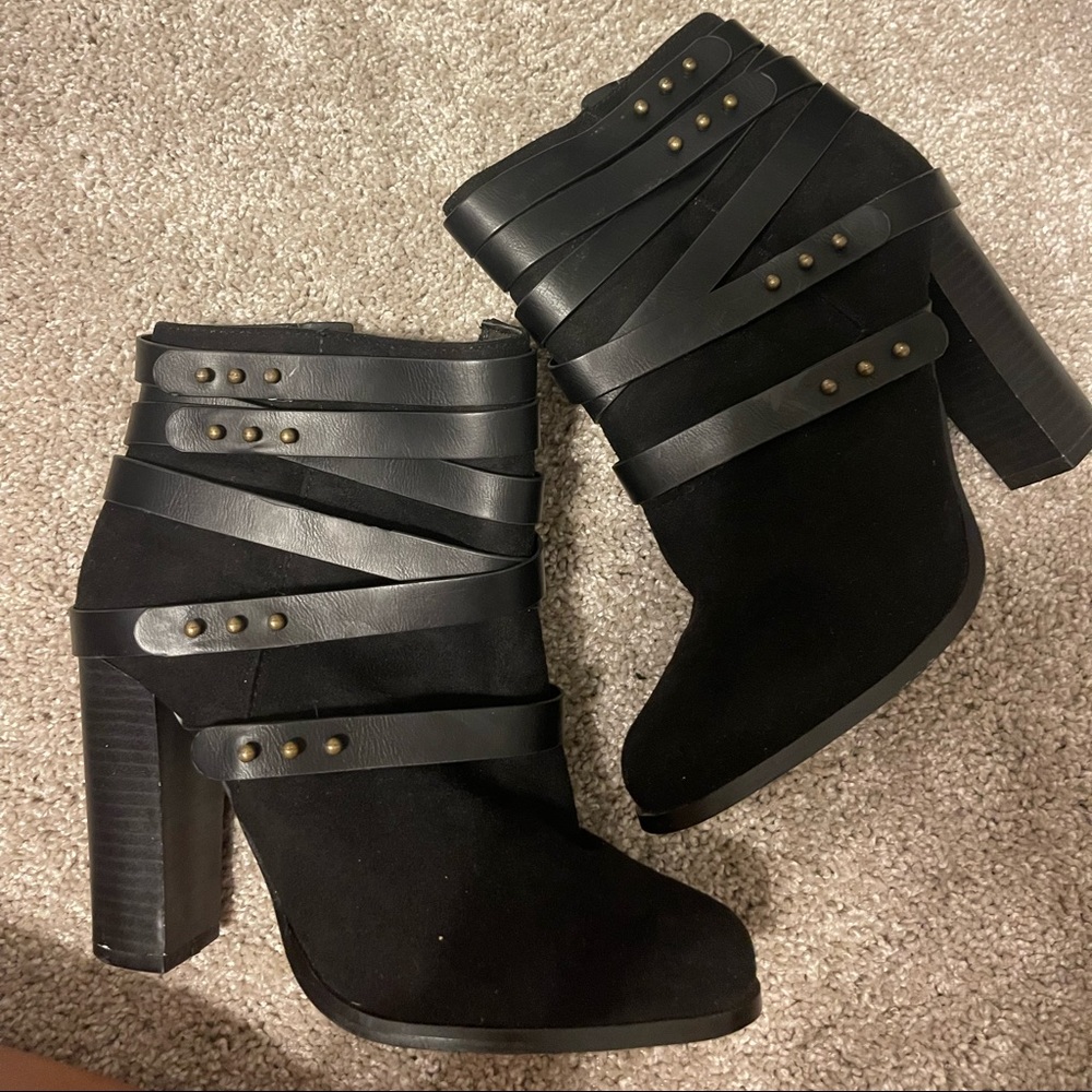 Black and gold studded booties